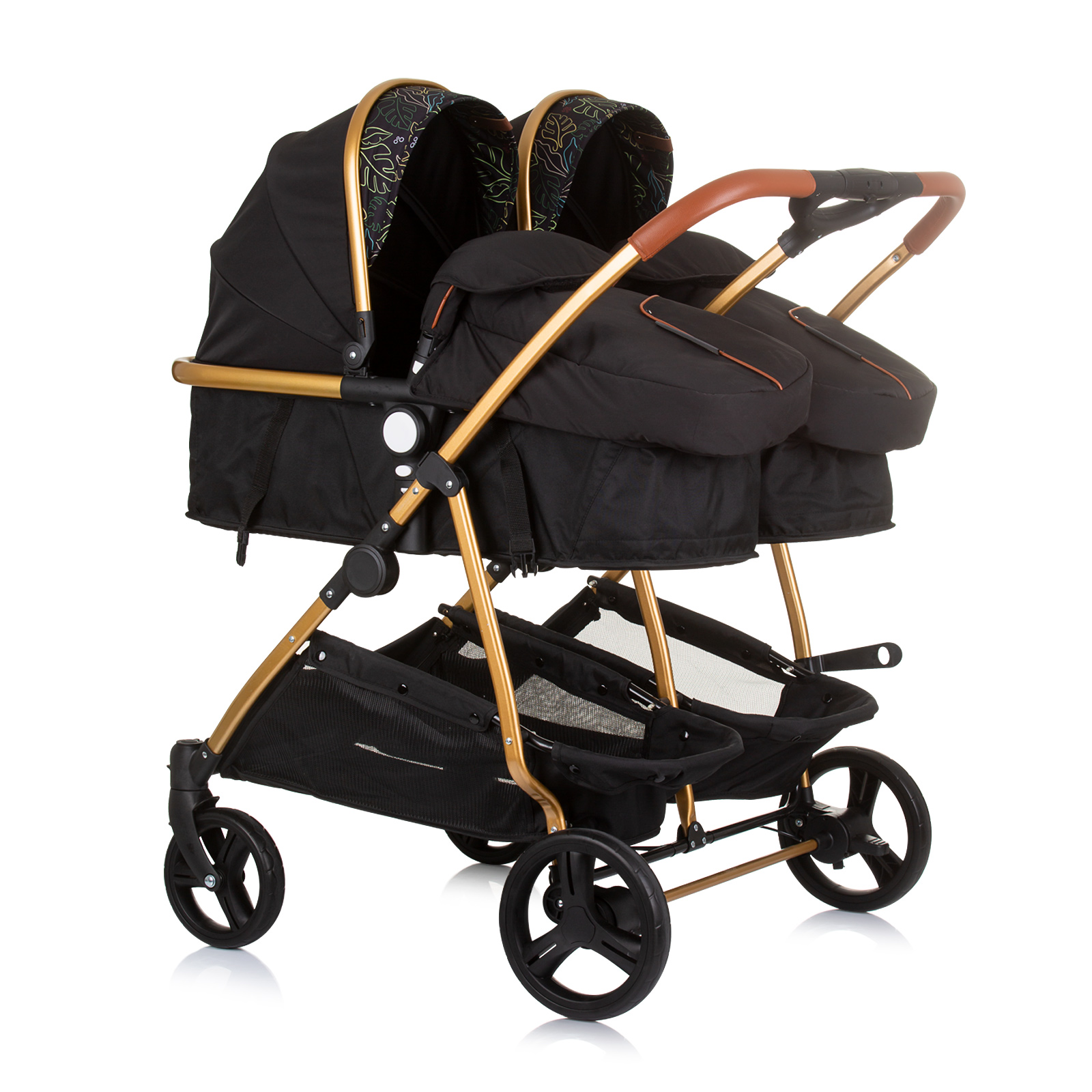 Chipolino Twin Stroller Duo Smart obsidian / leaves KBDS02404OL