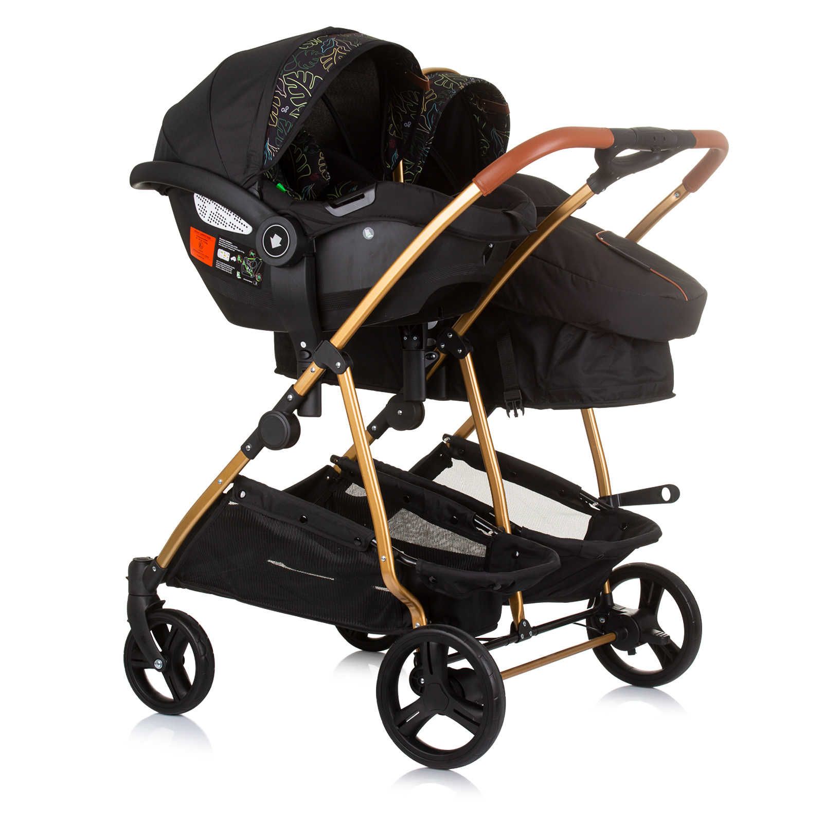 Chipolino Chipolino Twin Stroller Duo Smart obsidian / leaves KBDS02404OL  μόνο με 479.90