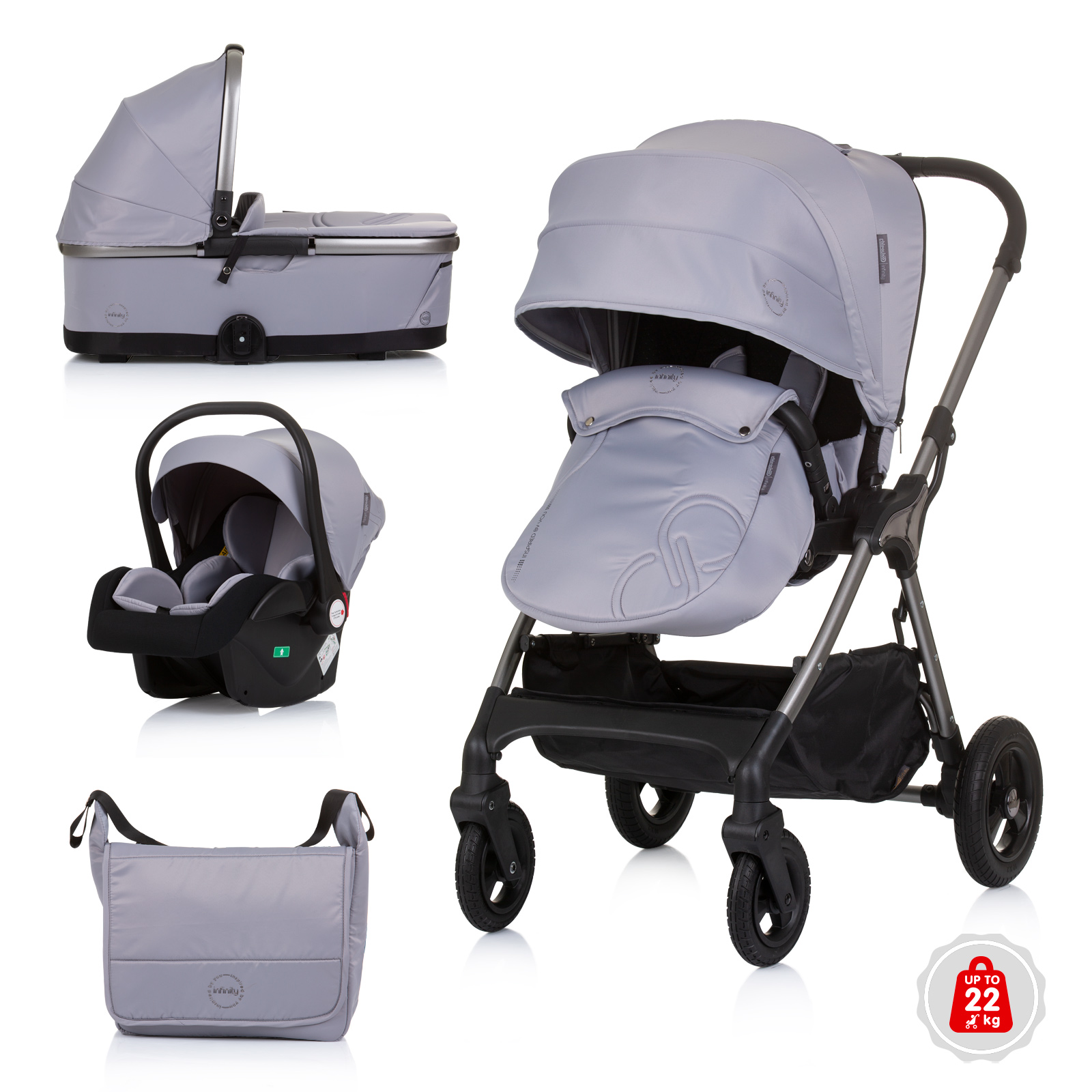 Chipolino Chipolino Baby stroller up to 22 kg Infinity granite KKIF02402GN