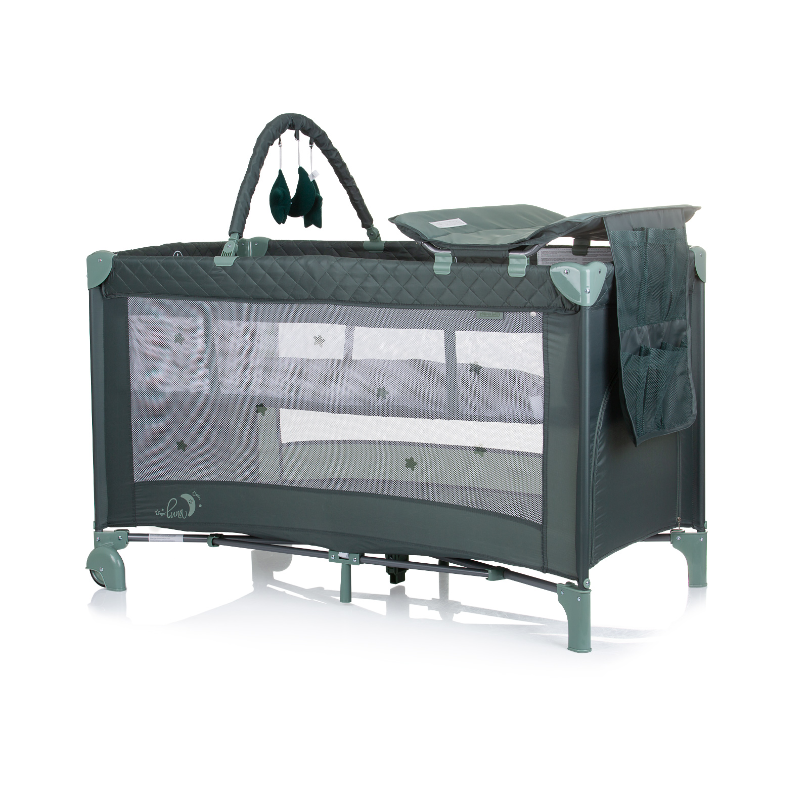 Chipolino Foldable travel cot with changing pad Luna pastel green KOSILU244PG
