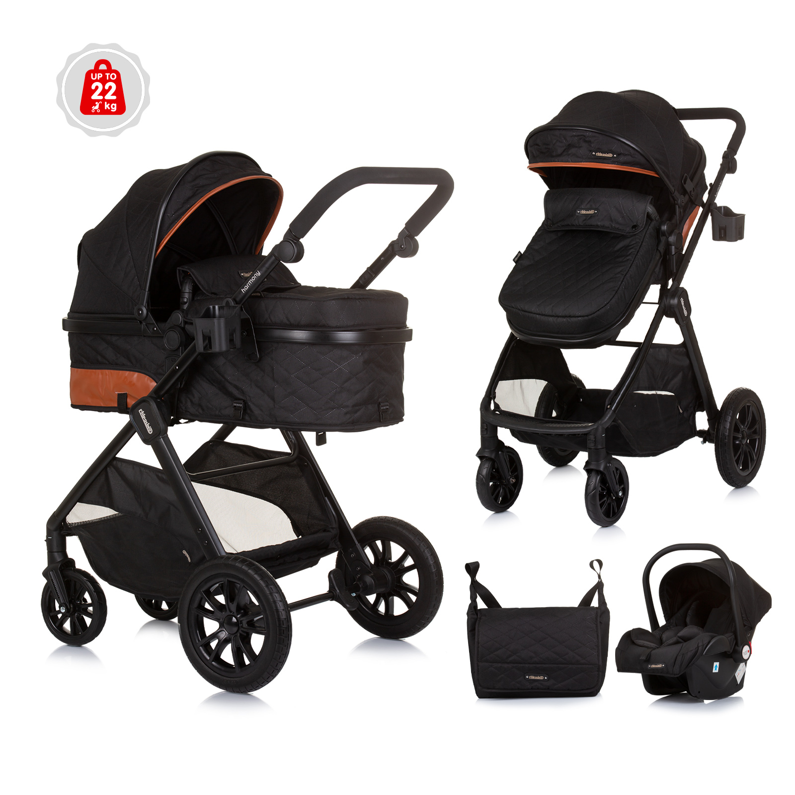 Chipolino Chipolino Harmony 3 in 1 Children s transformable stroller with accessories obsidian KKHR02401OB 233.10