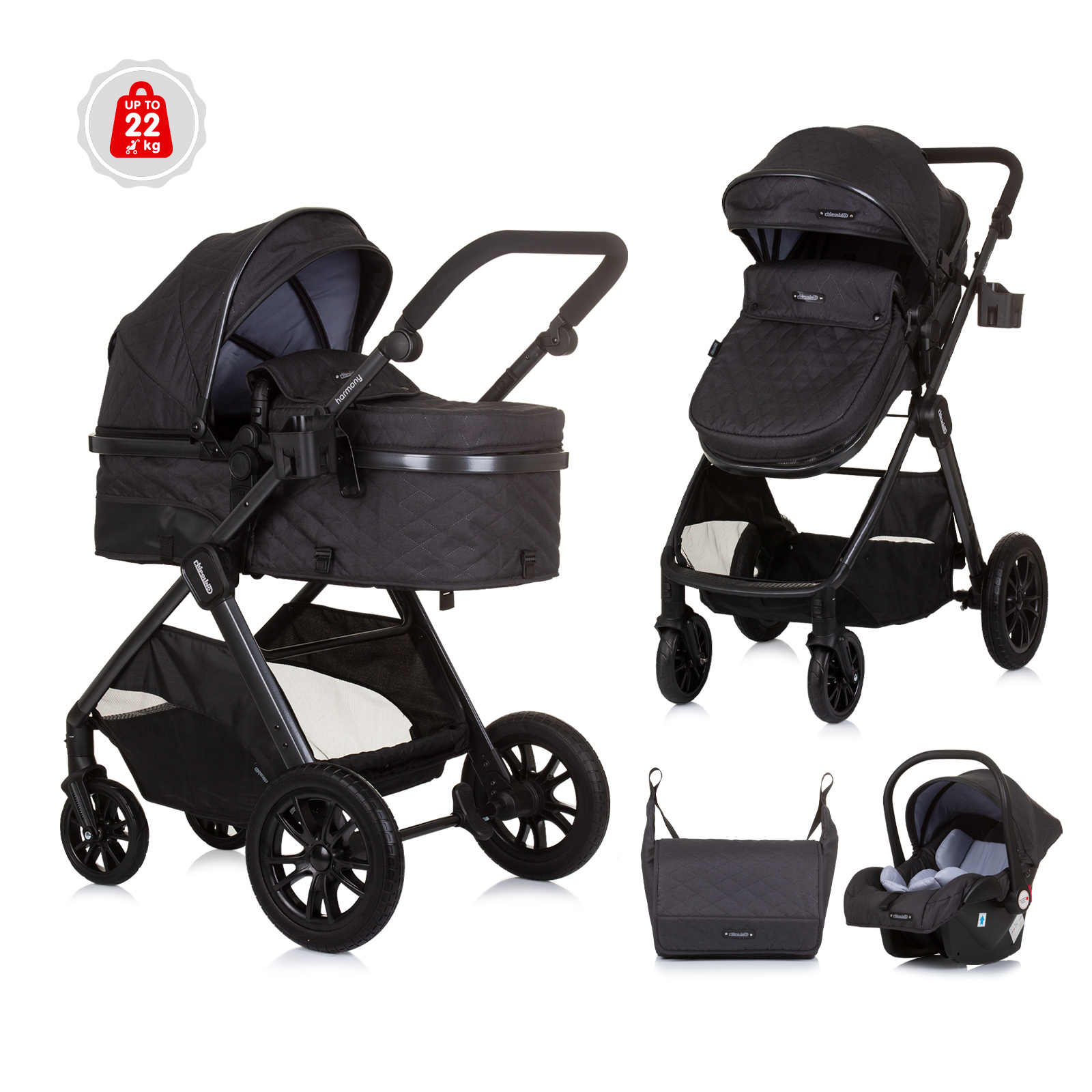 Chipolino Chipolino Harmony 3 in 1 Children s transformable stroller with accessories granite KKHR02402GN 233.10