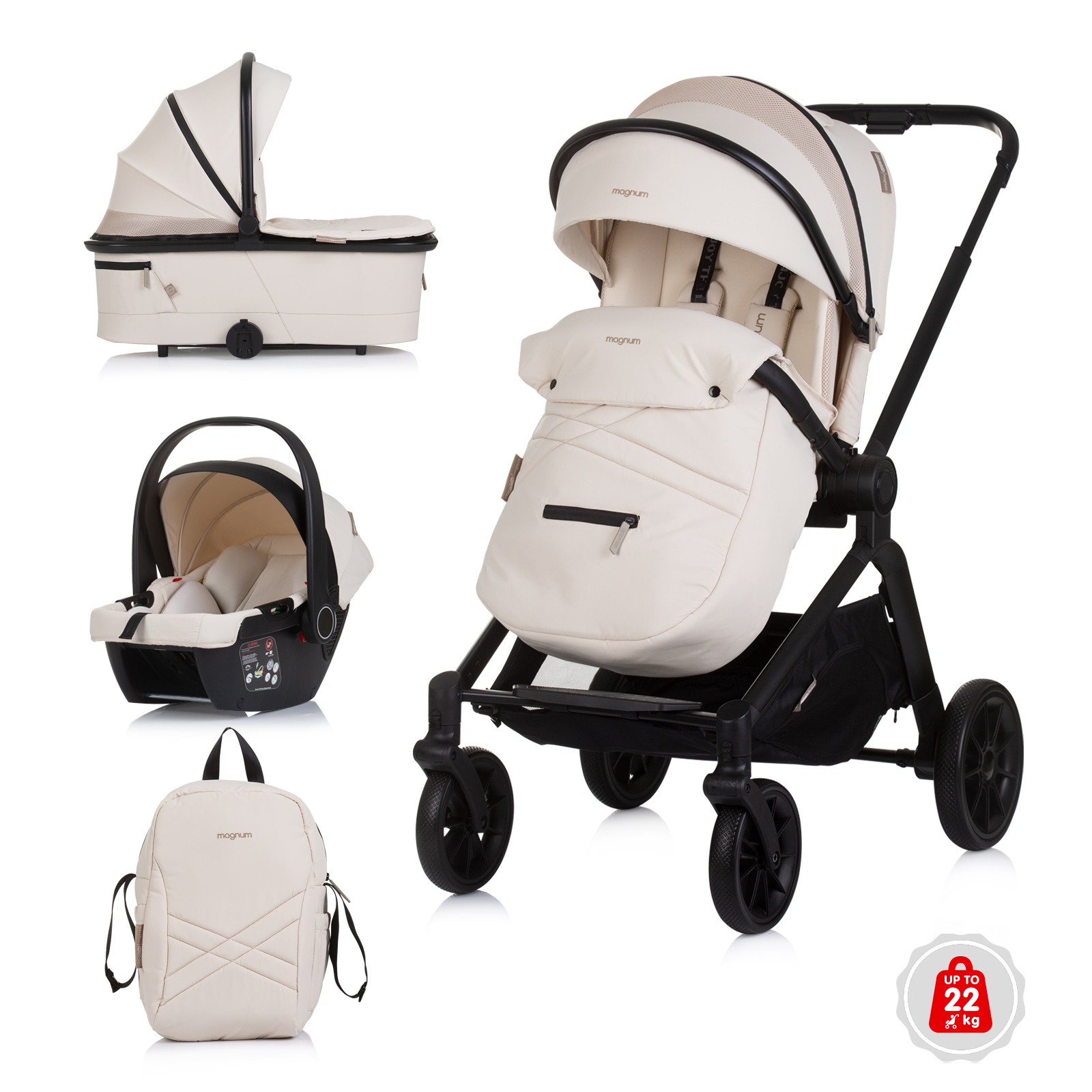 Chipolino Magnum 3 σε 1 Σύστημα Μεταφοράς 0-22kg biscotta KKMA02501BI