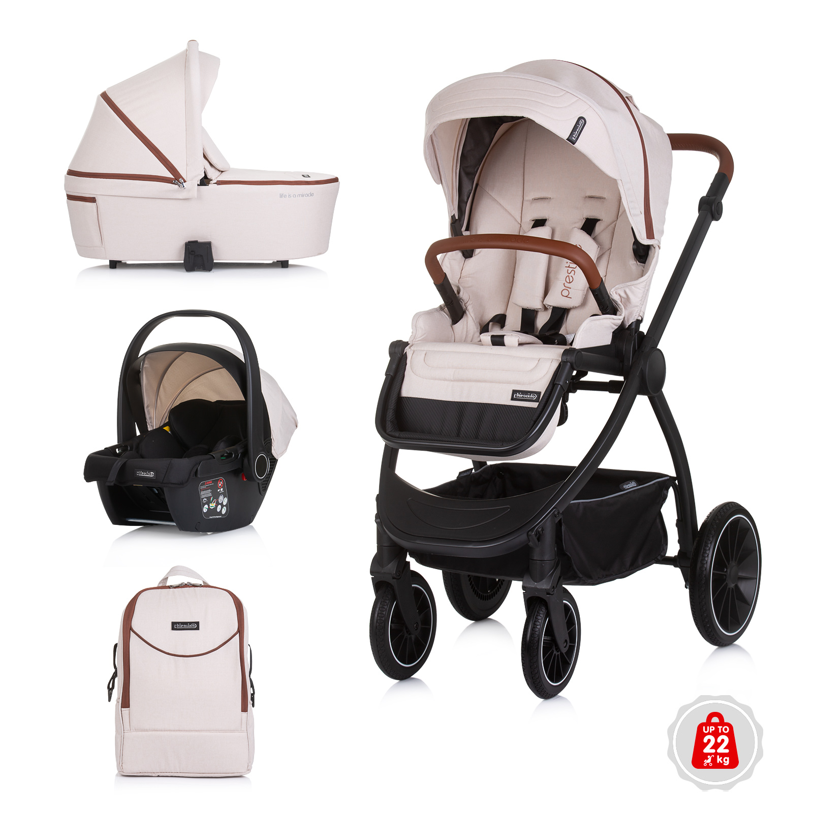 Chipolino Baby stroller 3 in 1 "Prestige" biscotta KKPRS02504BI