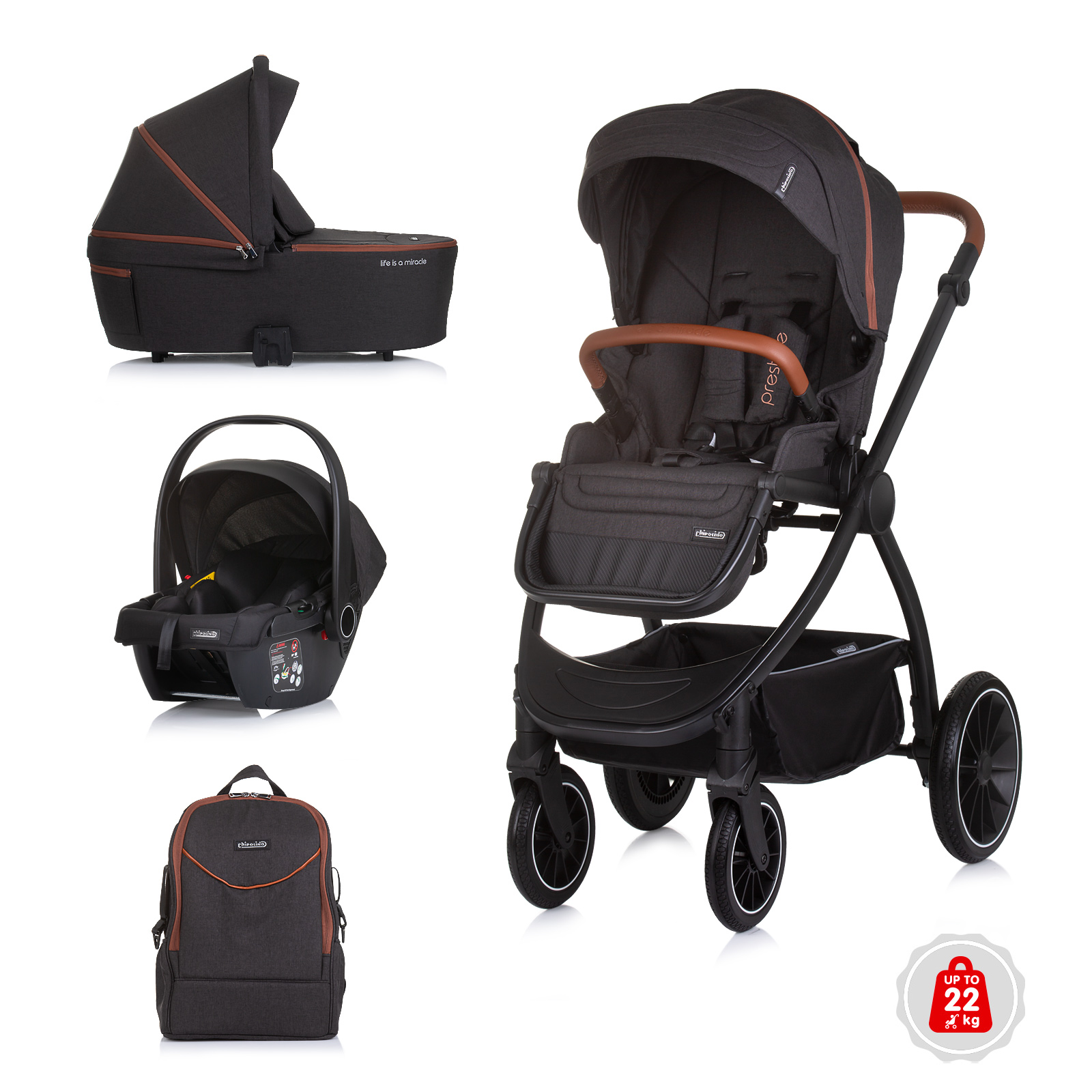 Chipolino Baby stroller 3 in 1 "Prestige" blackberry KKPRS02501BB