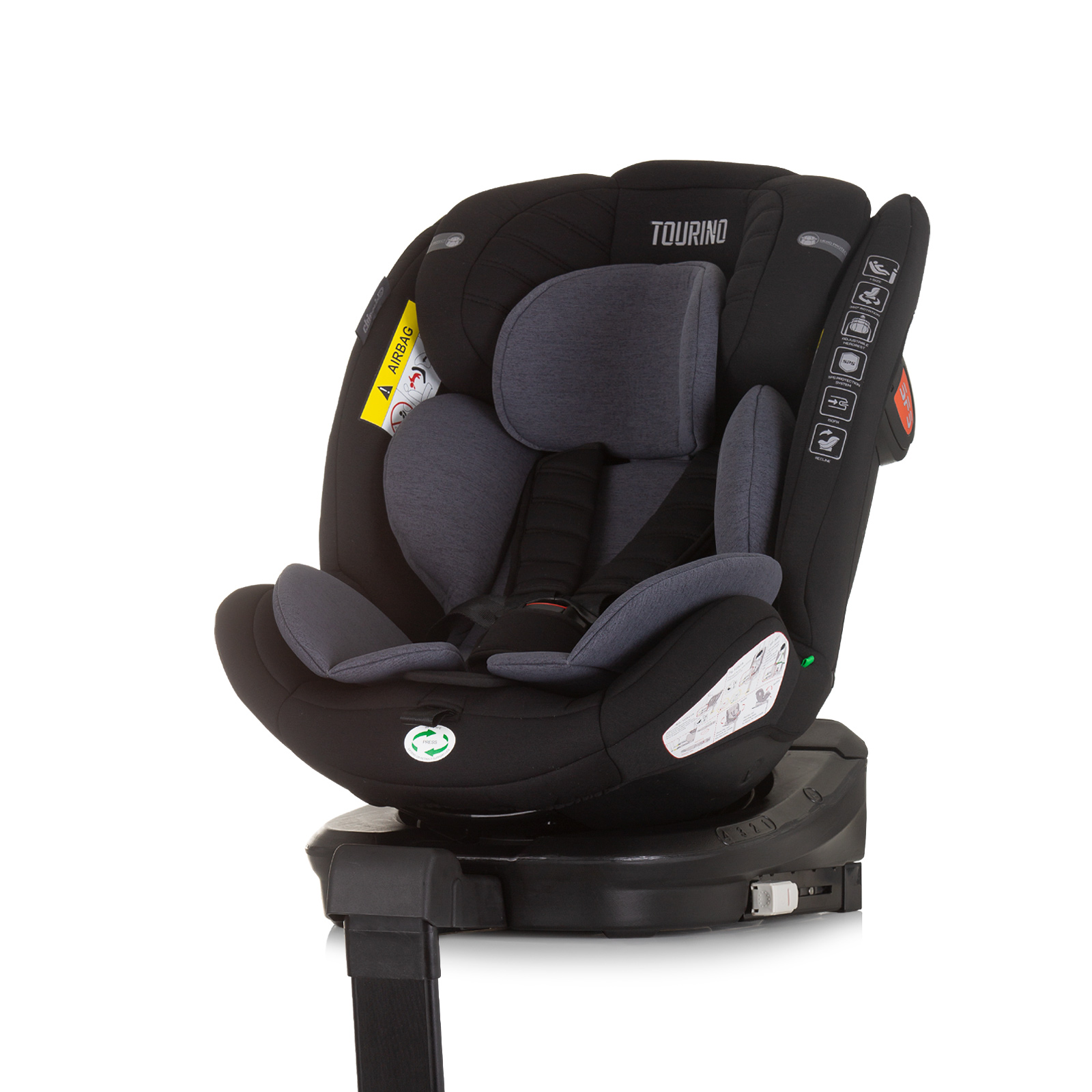 Chipolino TOURINO I-SIZE 40-150 cm ISOFIX 360 Περιστρεφόμενο Κάθισμα αυτοκινήτου οψιδιανό STKTRN02401OB