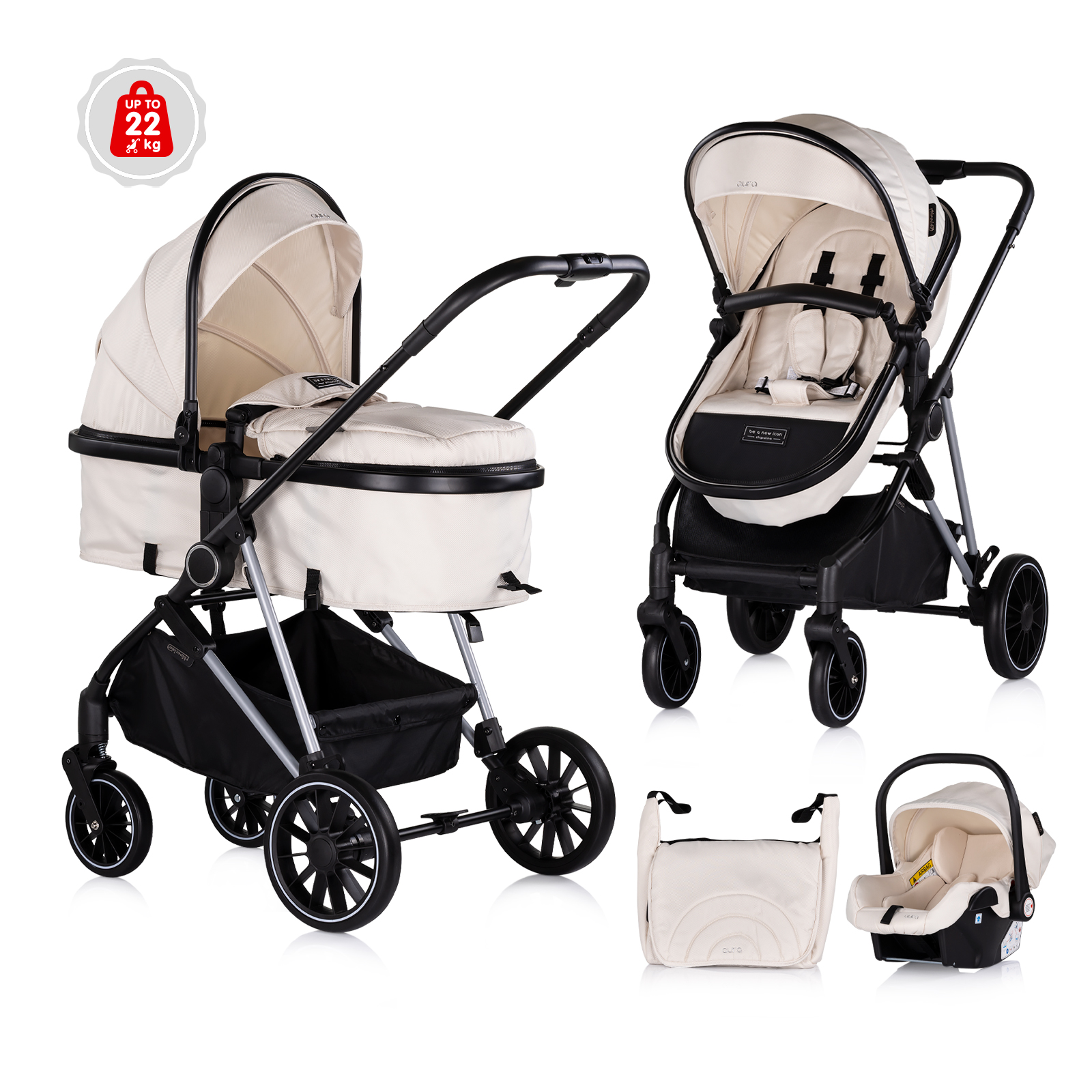 Chipolino Baby transformable stroller "AURA" biscotta KKAUR02504BI