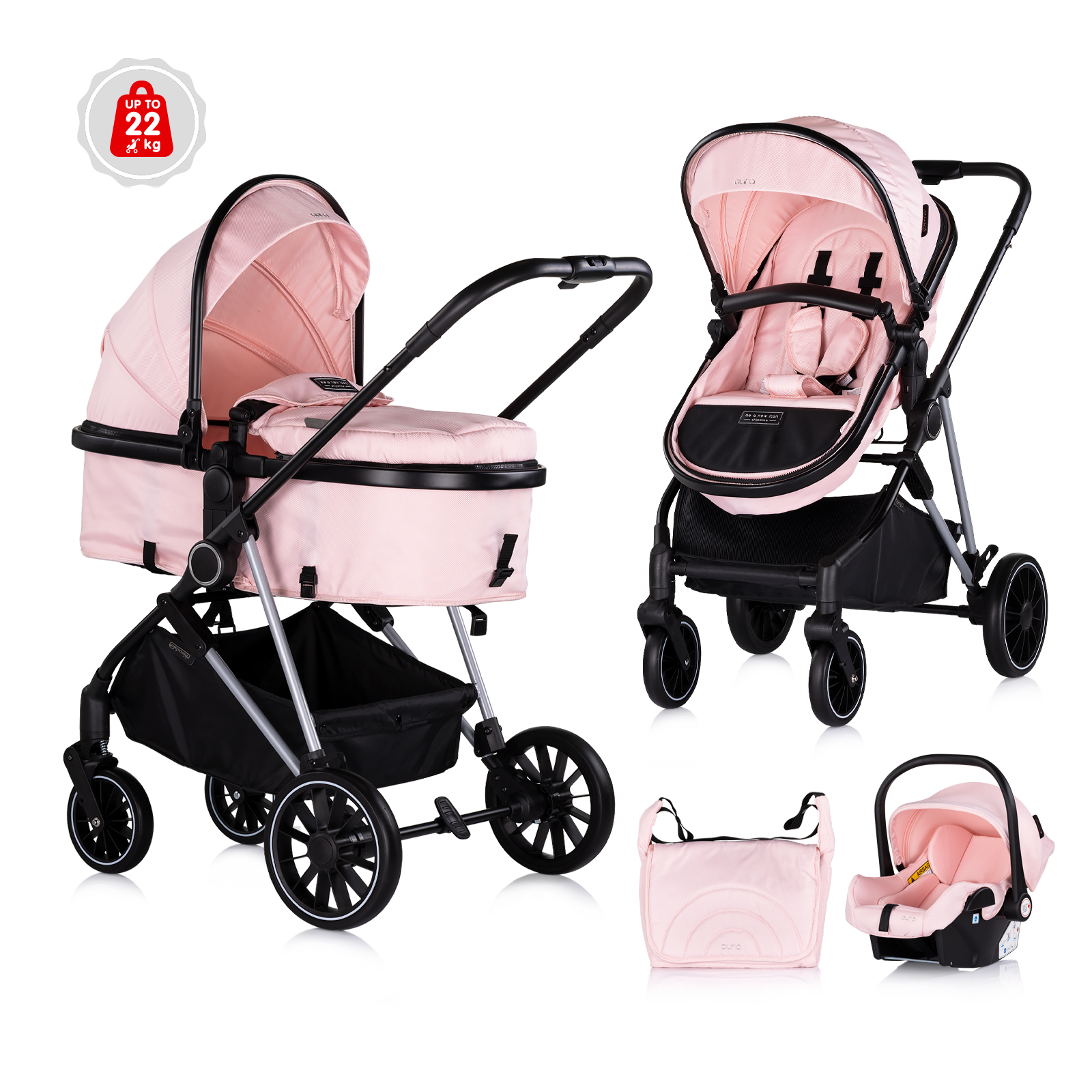 Chipolino Baby transformable stroller "AURA" pink marshmallow KKAUR02506PM
