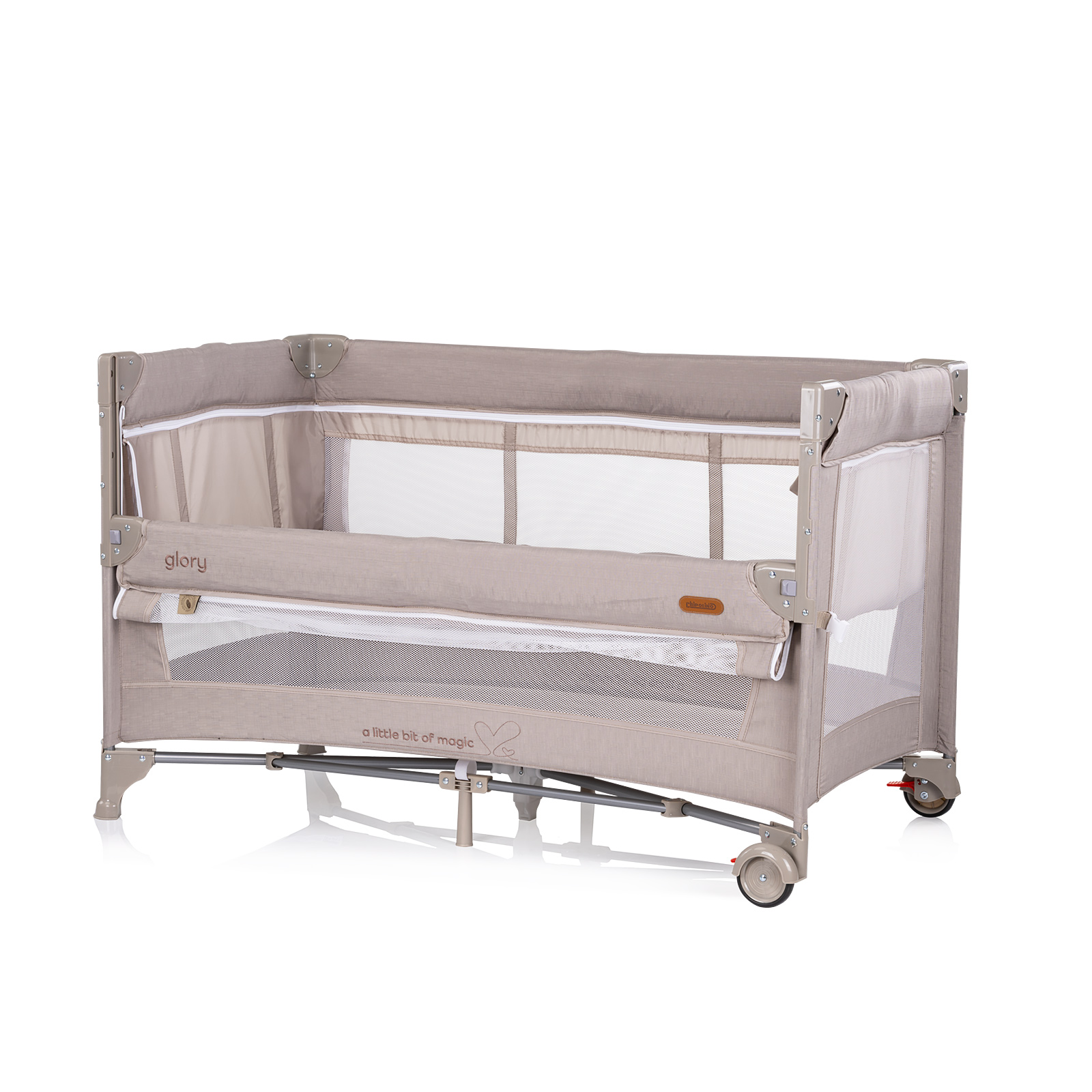 Chipolino Foldable travel cot with drop side and one hand fold Glory tiramisu KOSIGL2501TR