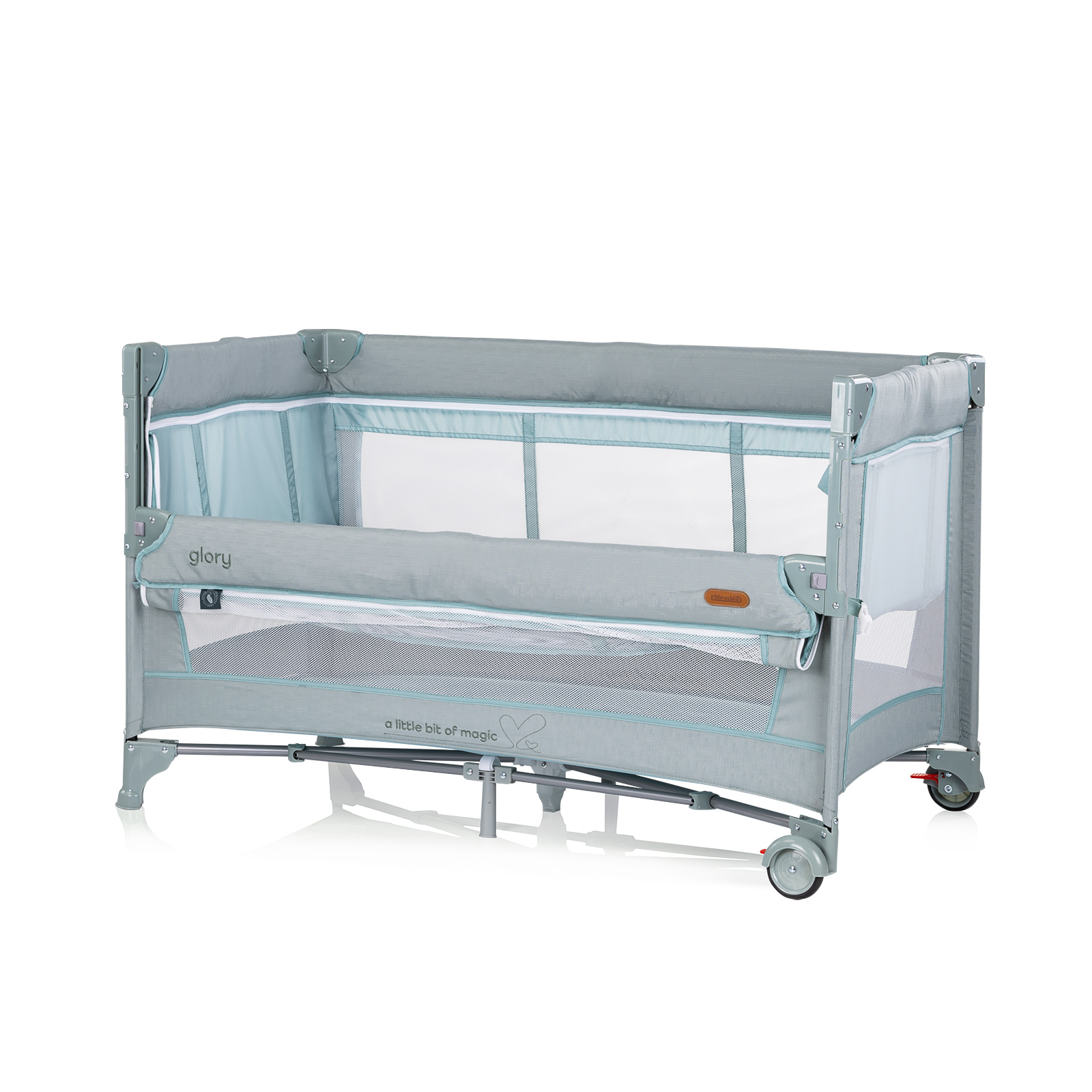 Chipolino Foldable travel cot with drop side and one hand fold Glory basil KOSIGL2503BA