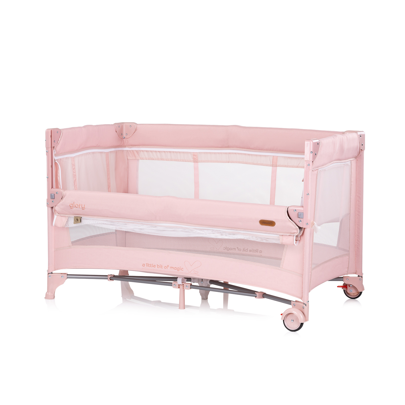 Chipolino Foldable travel cot with drop side and one hand fold Glory pink marshemllow KOSIGL2504PM