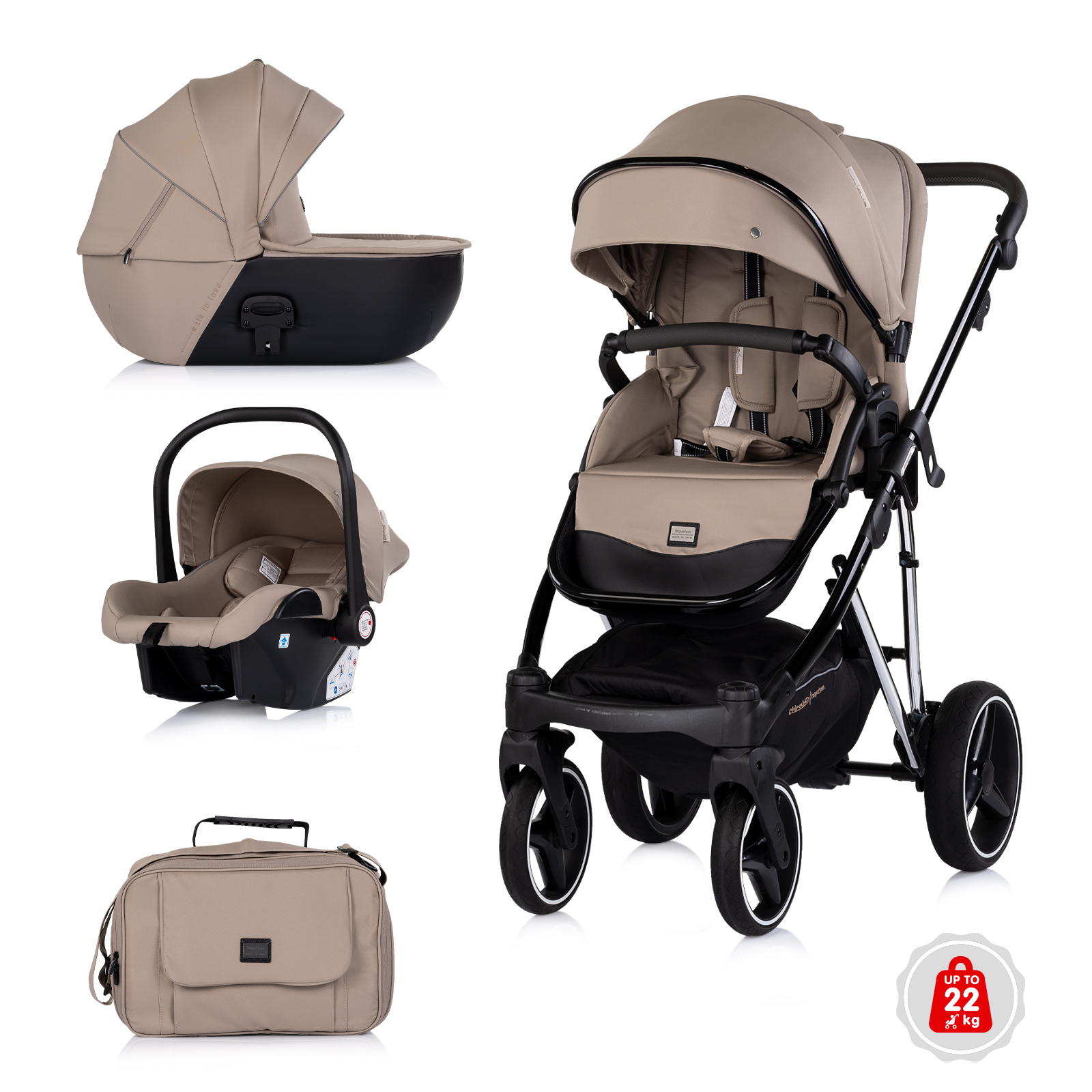 Chipolino Imperium 3-in-1 Stroller Travel System (KKIM02602LA) Latte