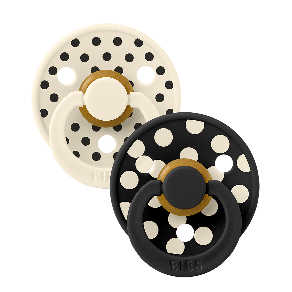 BIBS studio colour polka pacifiers latex size 1 0-6 months ivory / black