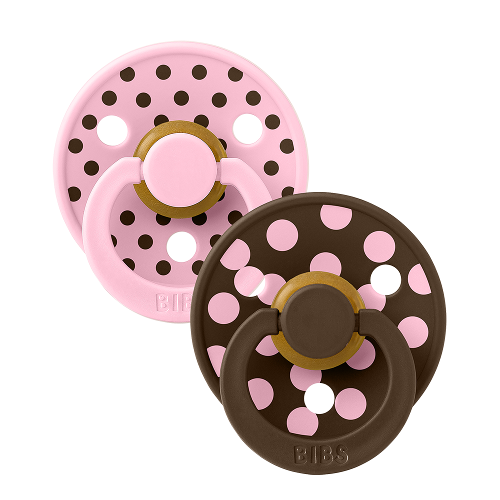 BIBS studio colour polka pacifiers latex size 2 6-18 months baby pink / mocha