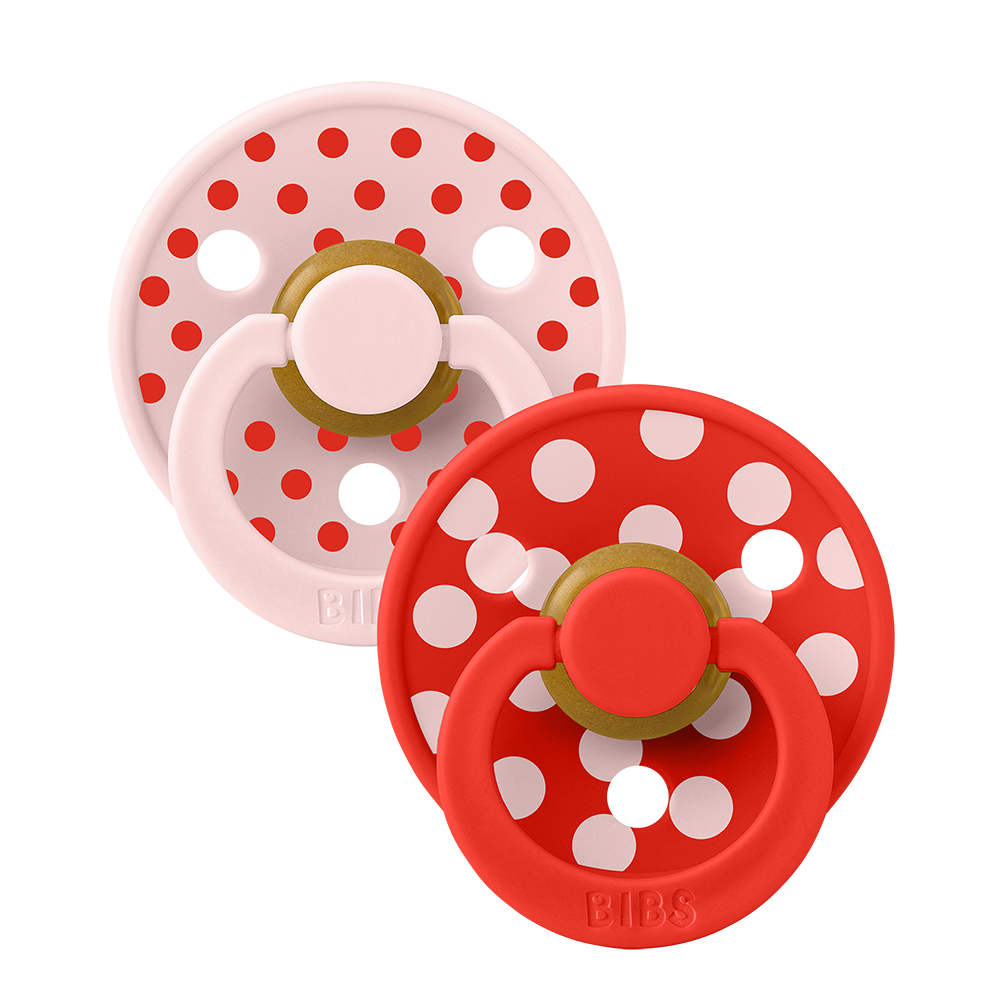 BIBS studio colour polka pacifiers latex size 1 0-6 months blossom / candy apple