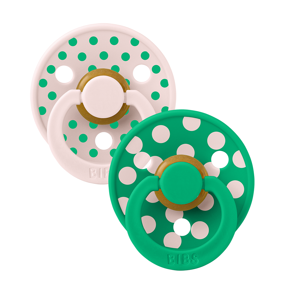 BIBS studio colour polka pacifiers latex size 2 6-18 months baby petal / cactus