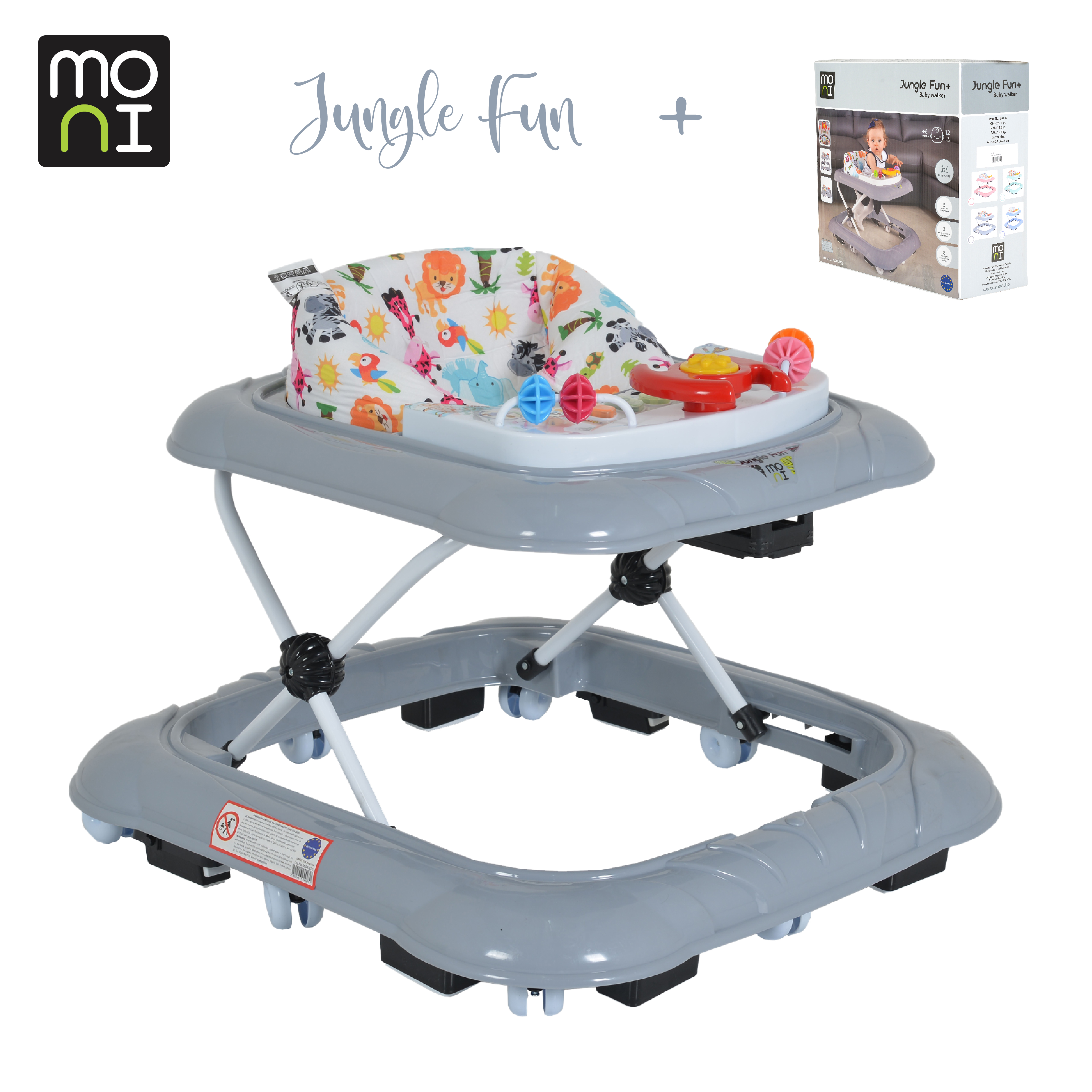 Moni Baby walker Jungle fun + grey 3800146244378