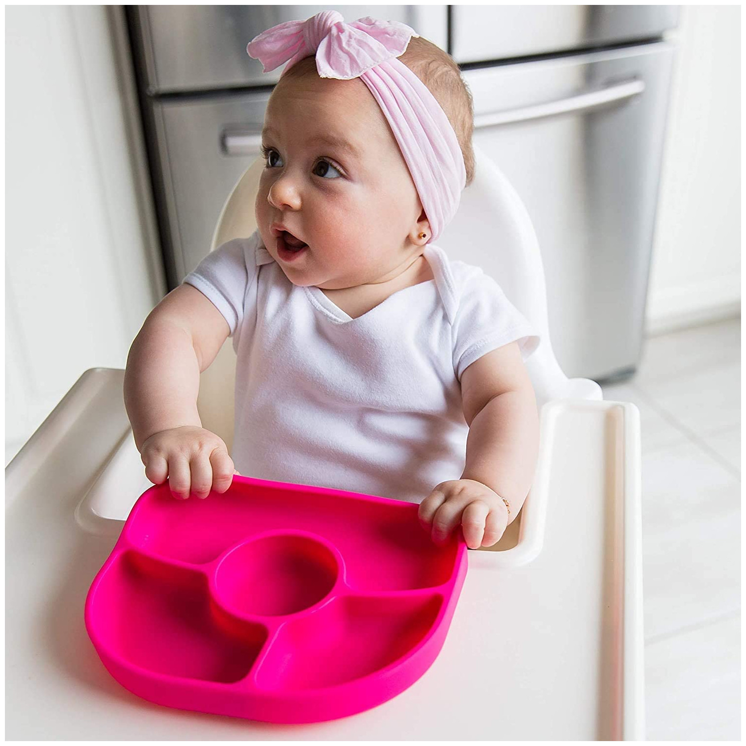 Bbluv Yumi Non Slip Silicone Divided Plate Spoon Fuchsia B0153 P