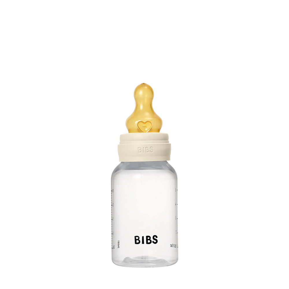 BIBS plastic baby bottle 150ml with round latex nipple slow flow ivory