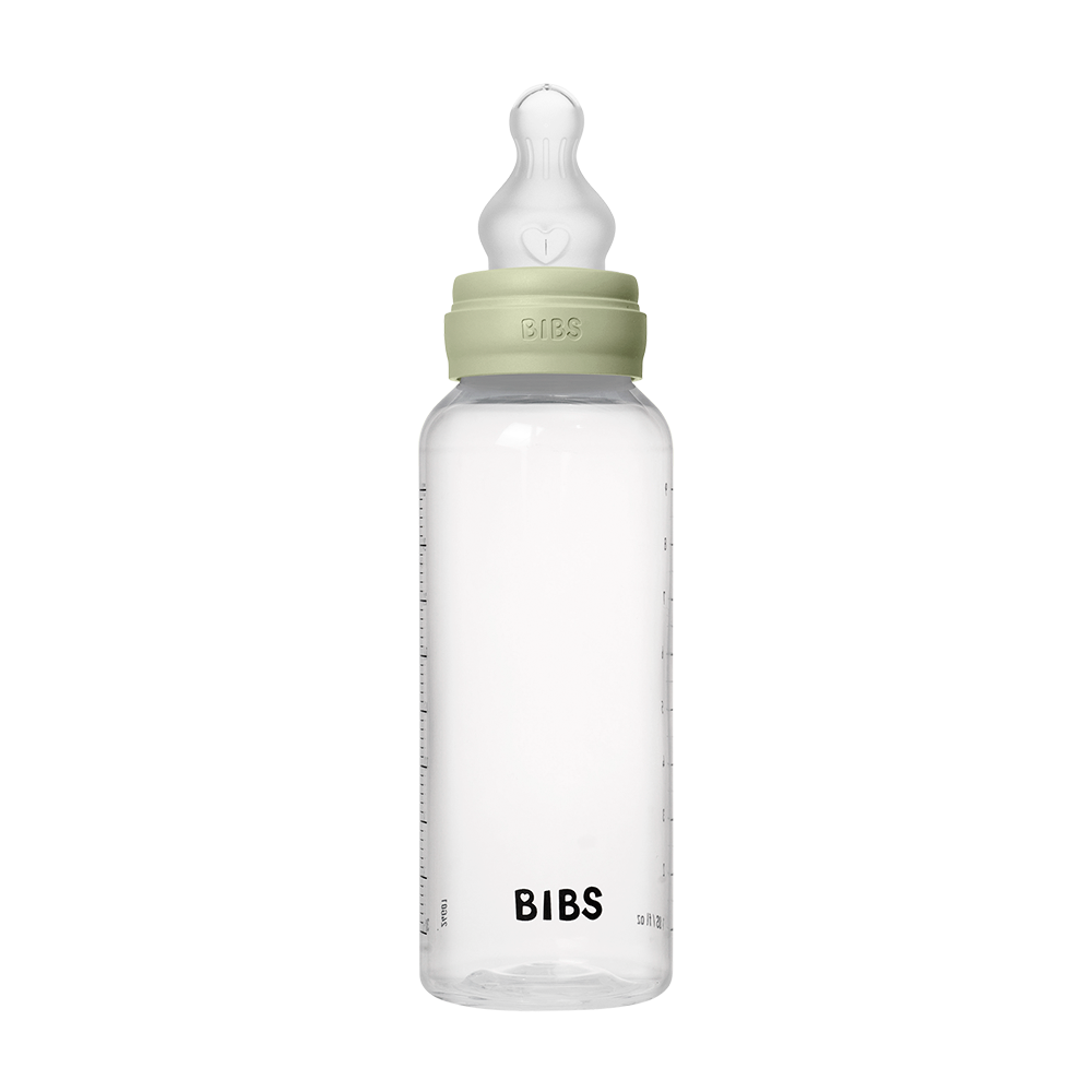 BIBS plastic baby bottle 270ml with round silicone nipple medium flow sage
