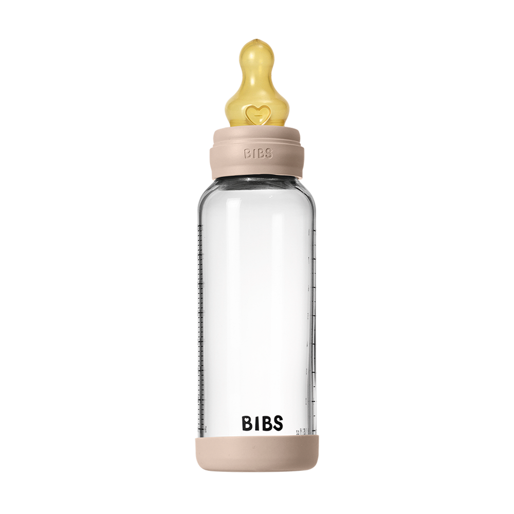 BIBS Glass Baby Bottle 240ml with Round Latex Nipple, Medium Flow – Blush