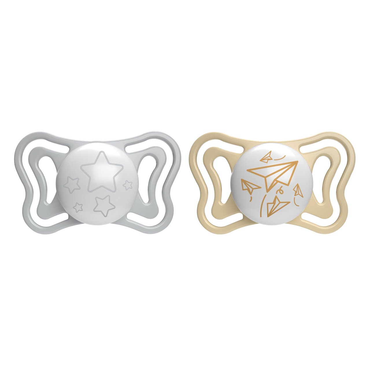 Chicco Light PhysioForma Night Πιπίλες Σιλικόνης Νύχτας 6-16 Μηνών 2τμχ Γκρι/Μπεζ