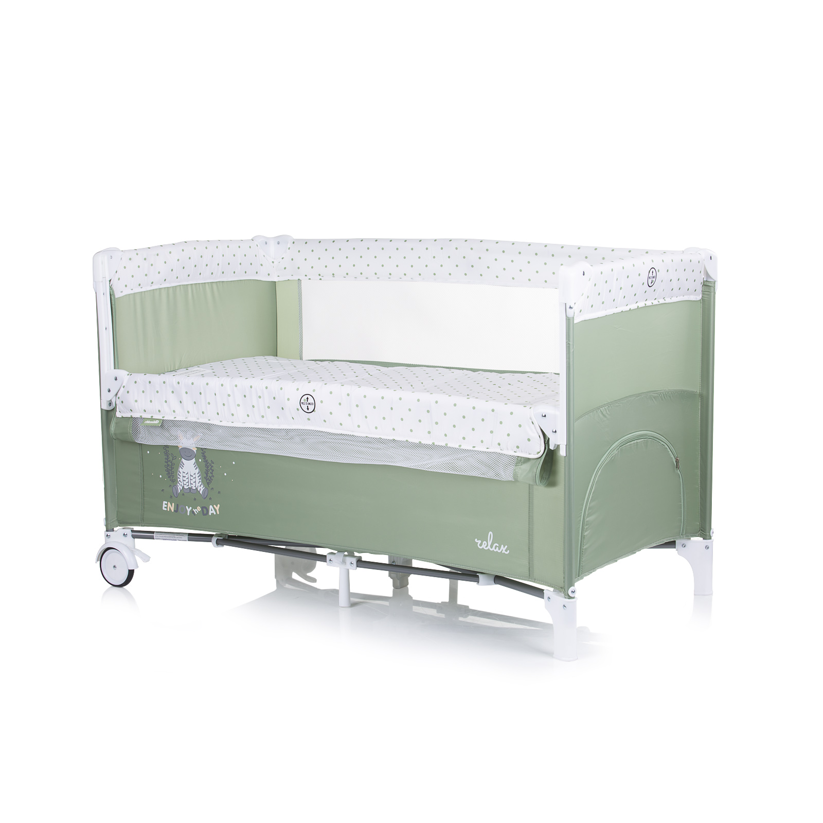 Travel cot with drop side store
