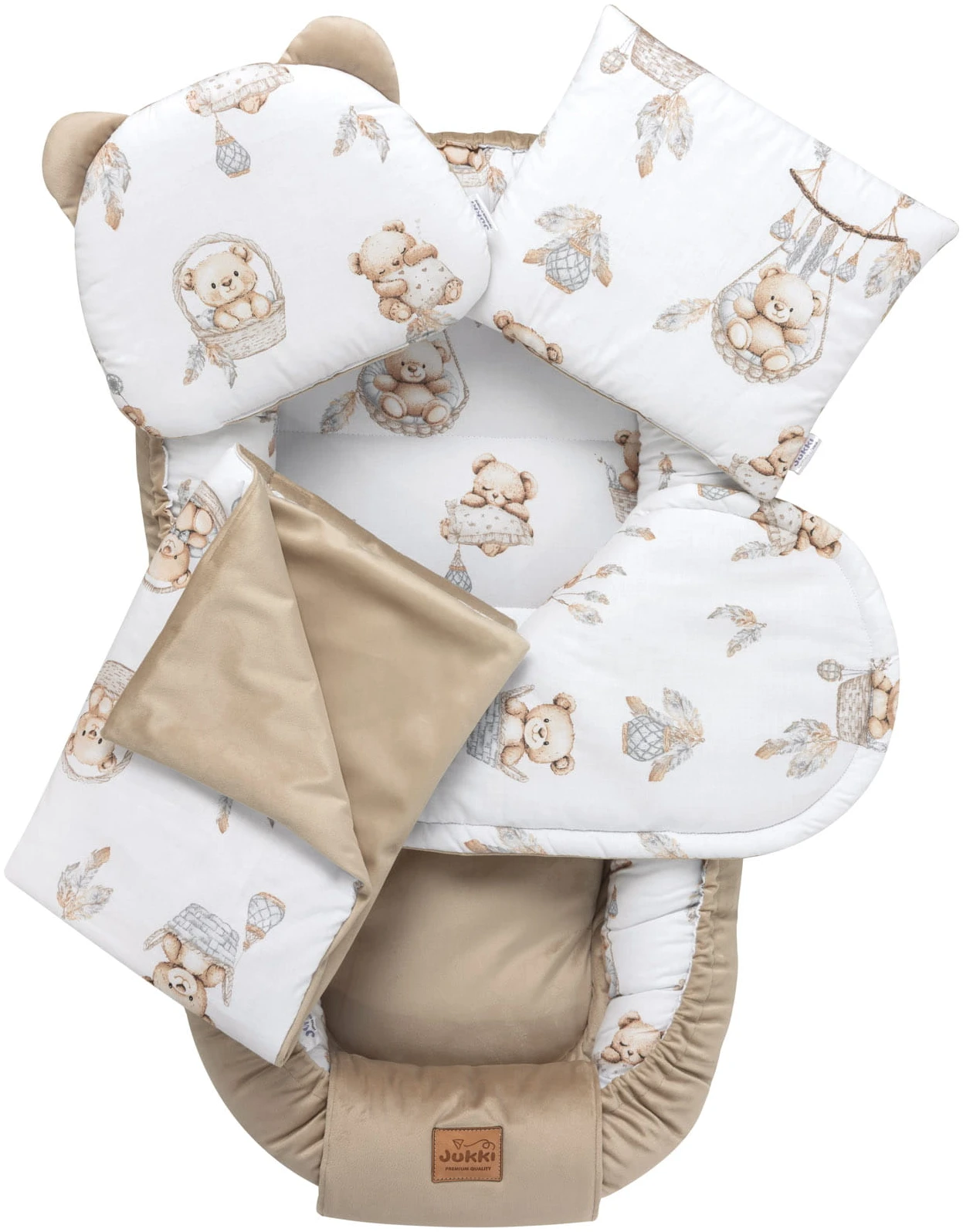 JUKKI Φωλιά Για Βρέφη 100x55 Σετ 5 τμχ Boho Bears & Cappuccino Soft Velvet