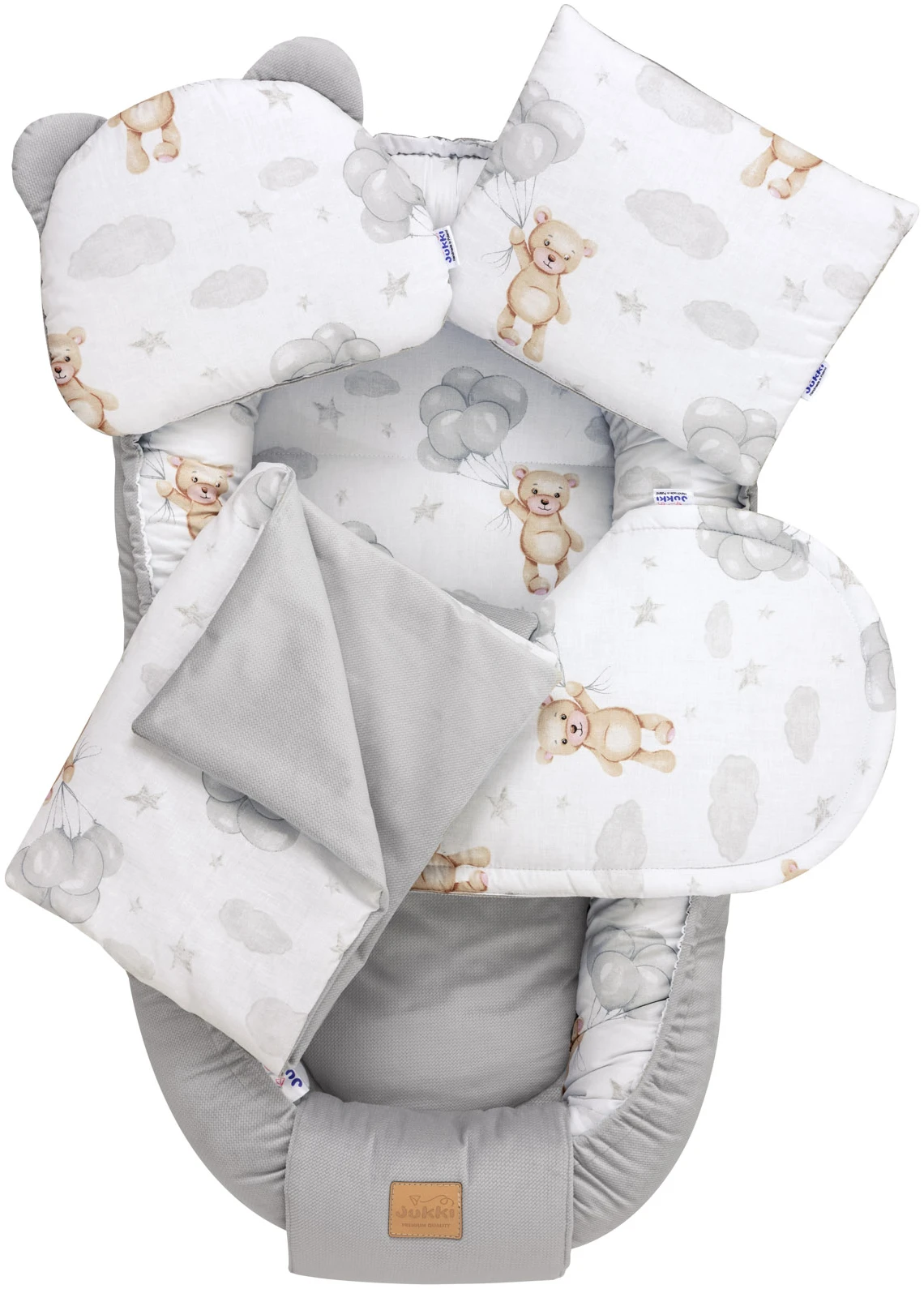 JUKKI Φωλιά Για Βρέφη 100x55 Σετ 5 τμχ Cloudy Bears & Γκρι Velvet
