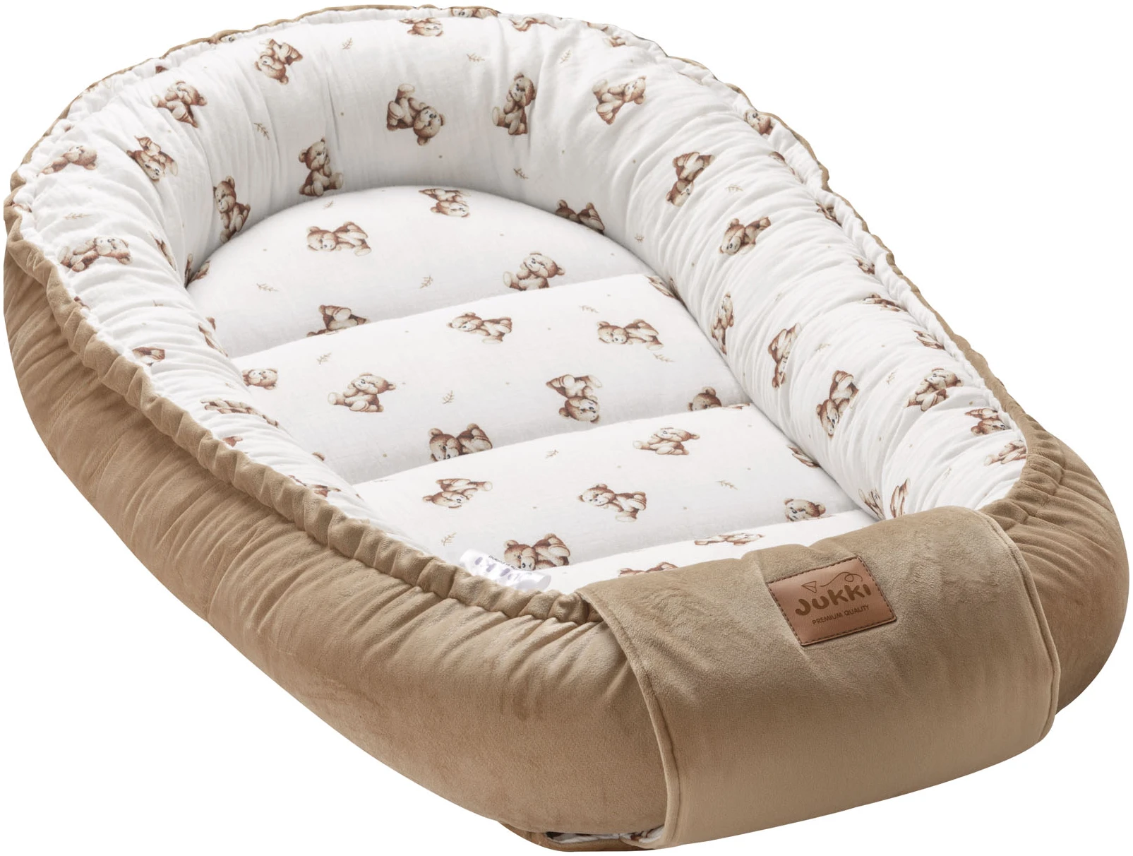 JUKKI Φωλιά Για Βρέφη Comfort 100x55 Διπλής Όψης Baby Bear Μουσλίνα & Toffee Soft Velvet