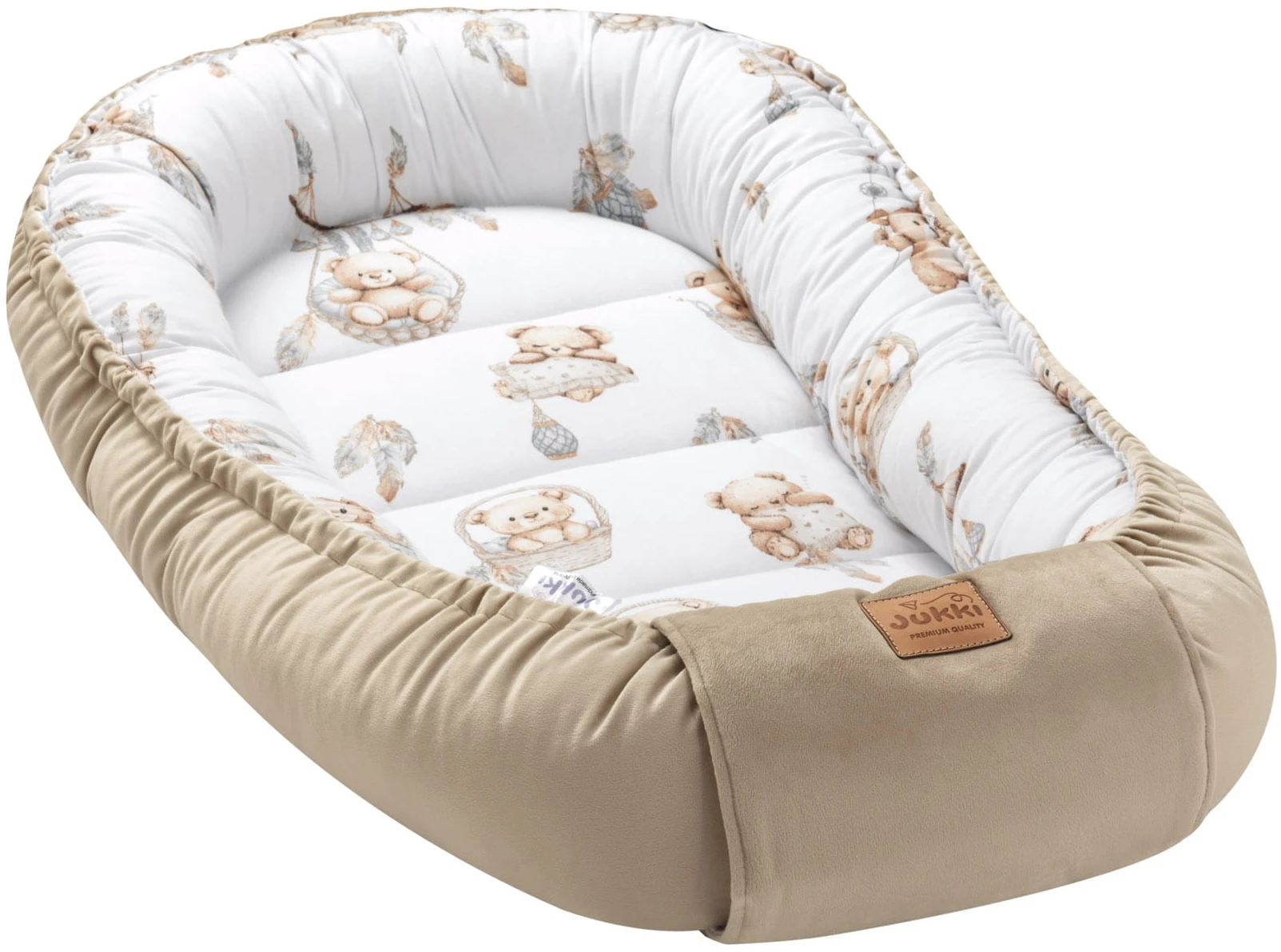 JUKKI Φωλιά Για Βρέφη Comfort 100x55 Διπλής Όψης Boho Bears & Cappuccino Soft Velvet