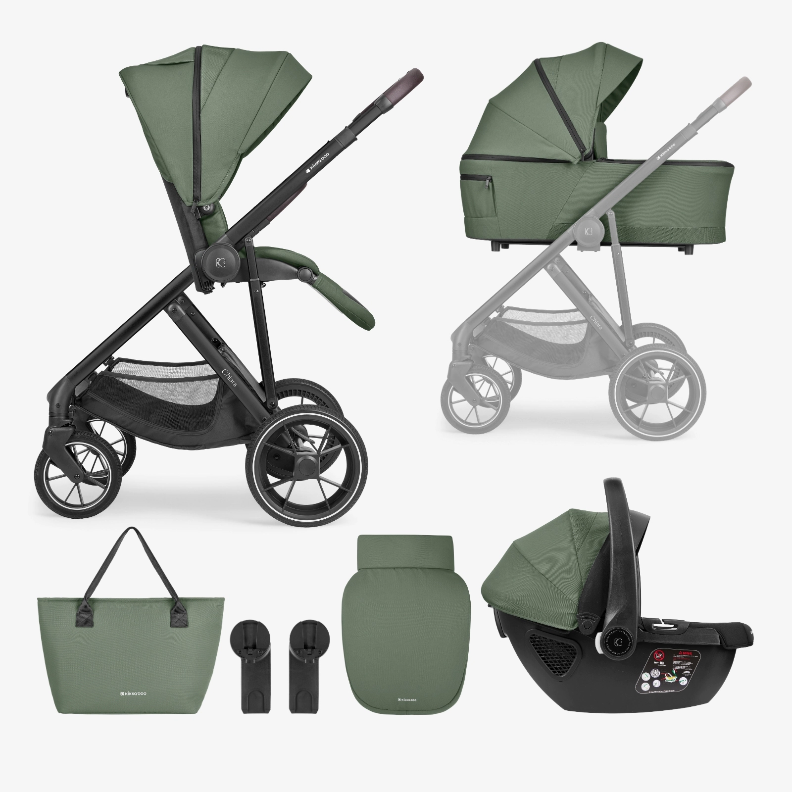 Kikka Boo Chiara 3-in-1 Travel System – Army Green (Stroller, Carrycot & Car Seat)