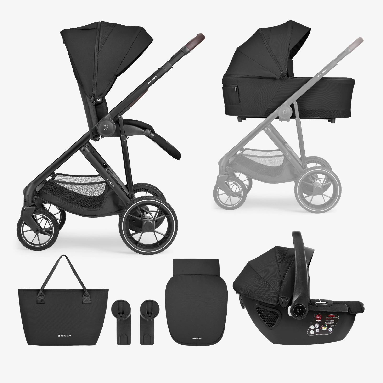 Kikka Boo Chiara 3-in-1 Travel System – Black (Stroller, Carrycot & Car Seat)