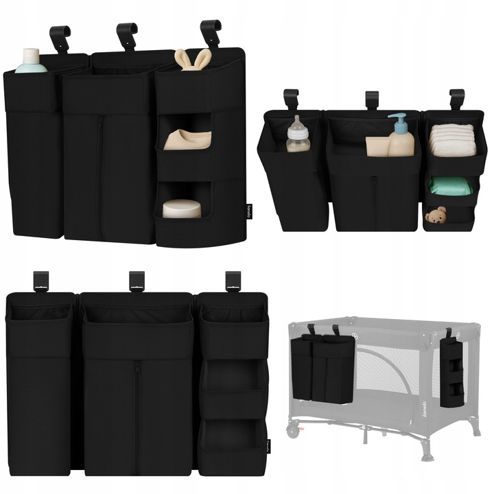Lionelo Sidepocket Large Κρεμαστός Οργανωτής για Κούνια/Παρκοκρέβατο - Μαύρο