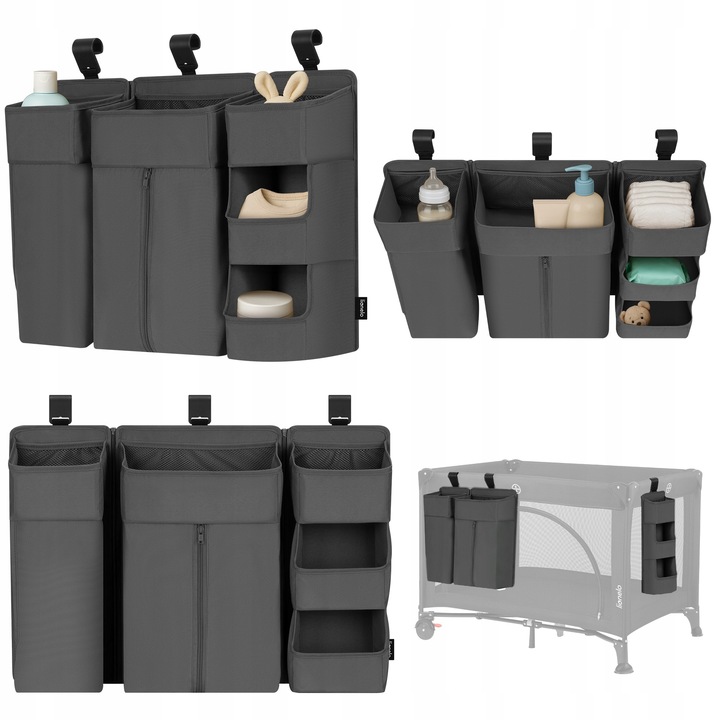 Lionelo Sidepocket Large Κρεμαστός Οργανωτής για Κούνια/Παρκοκρέβατο - Γκρι