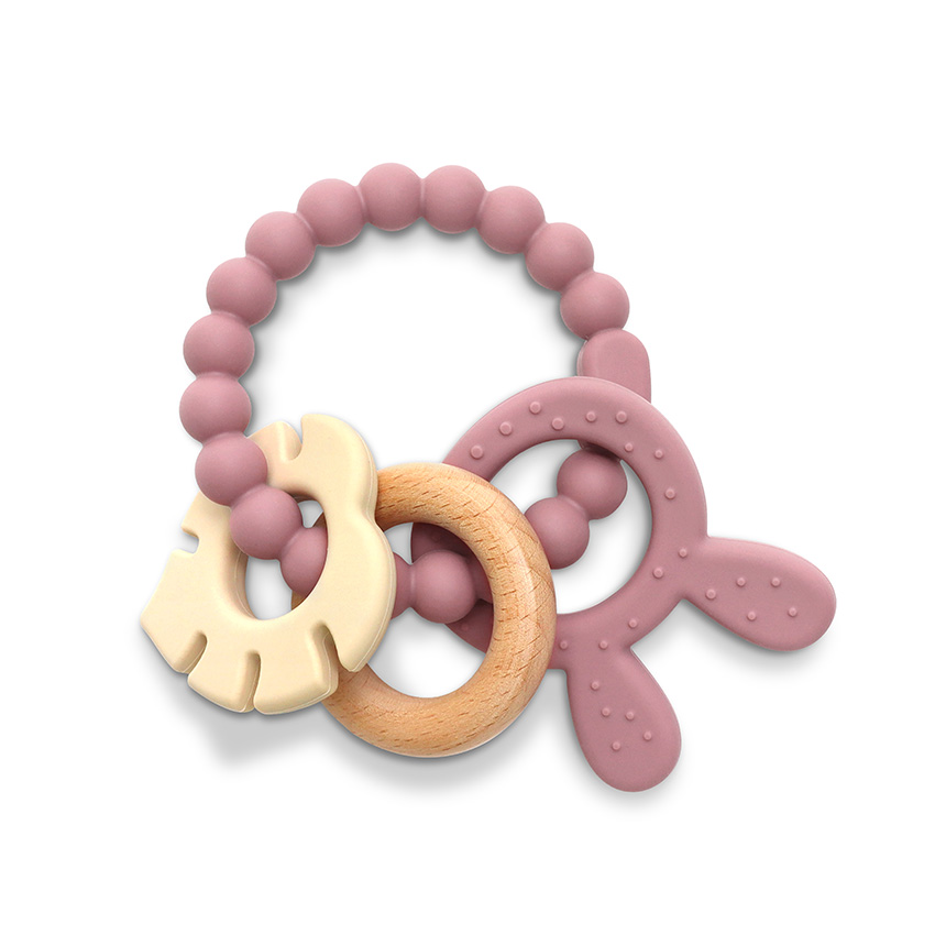 Lorelli Rabbit Silicone & Beech Teether Deep Pink