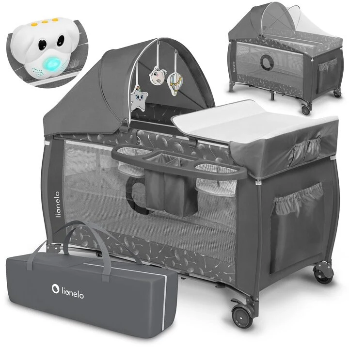 Lionelo Sven Plus 2 in 1 Travel Cot with Accessories Grey Concrete