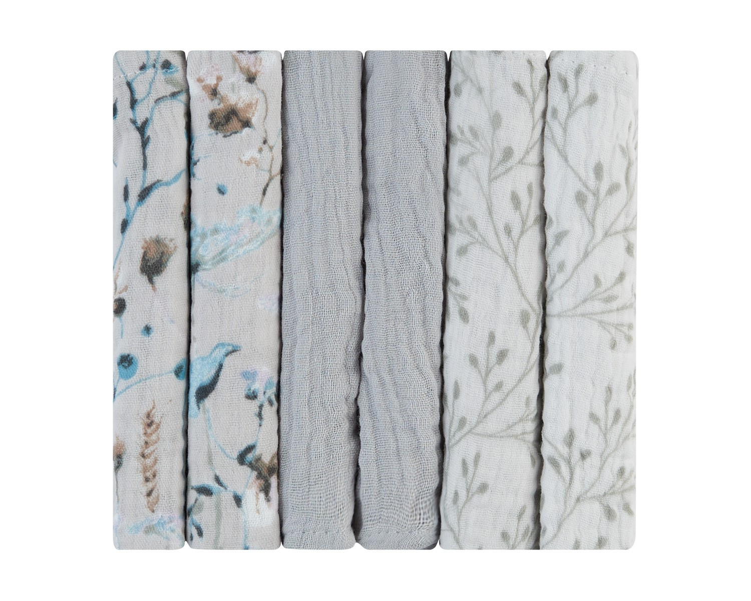 Kikka Boo Σετ 6 τμχ Πάνες αγκαλιάς από μουσελίνα 30x30 cm Dreamy Fields Grey 31103010113