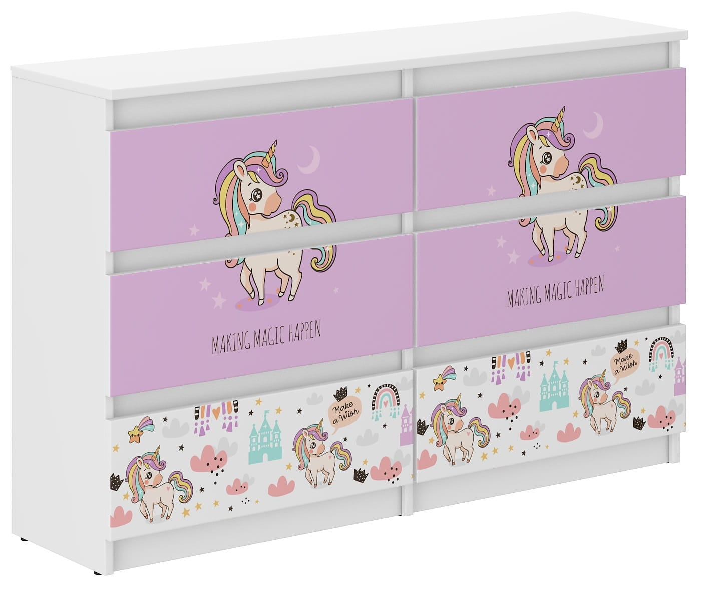 Children's Chest of Drawers R120 30x120X77cm Pink Unicorn