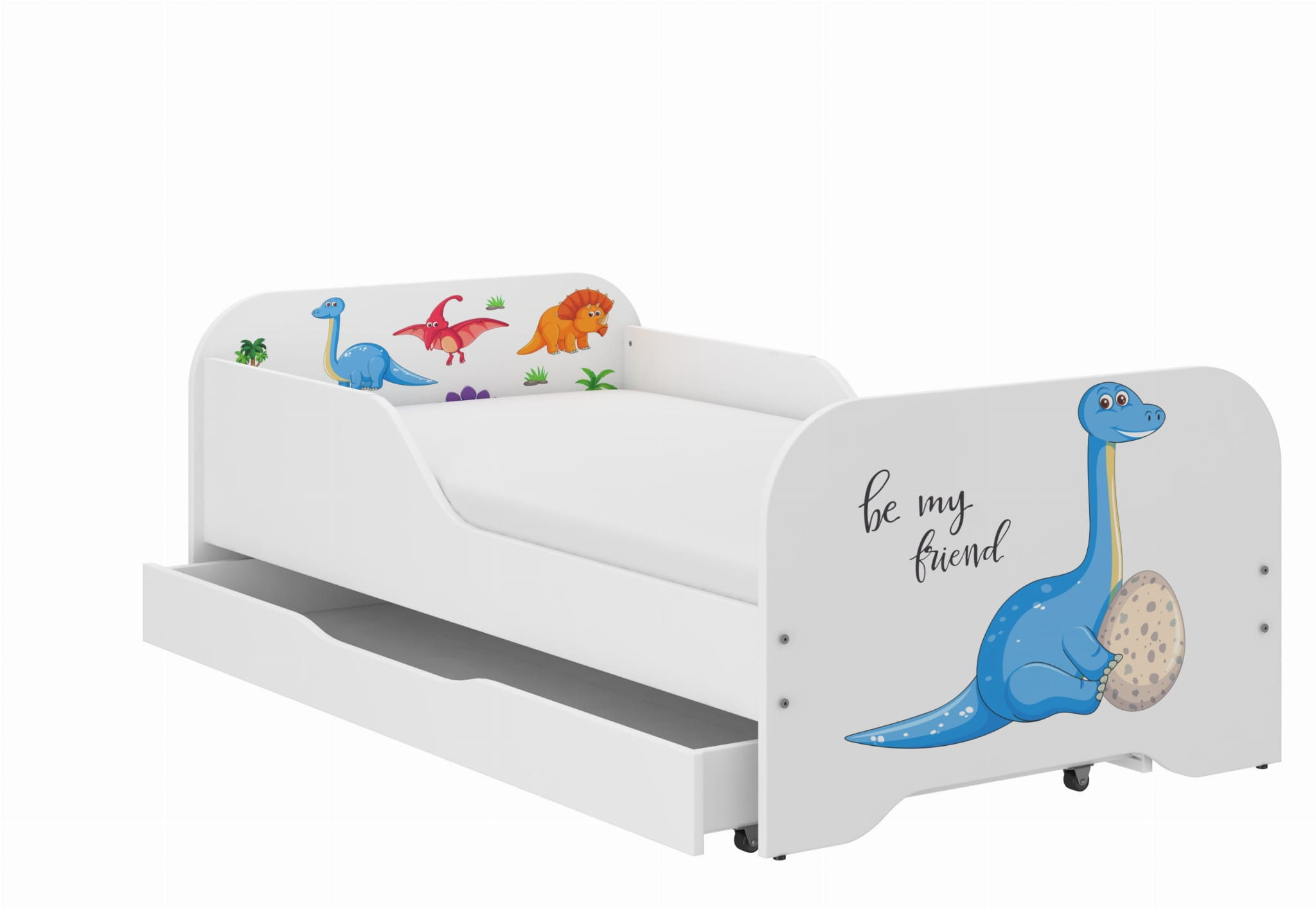 Toddler Children Kids Bed Including Mattress + Drawer 160x80 - Dino Friend