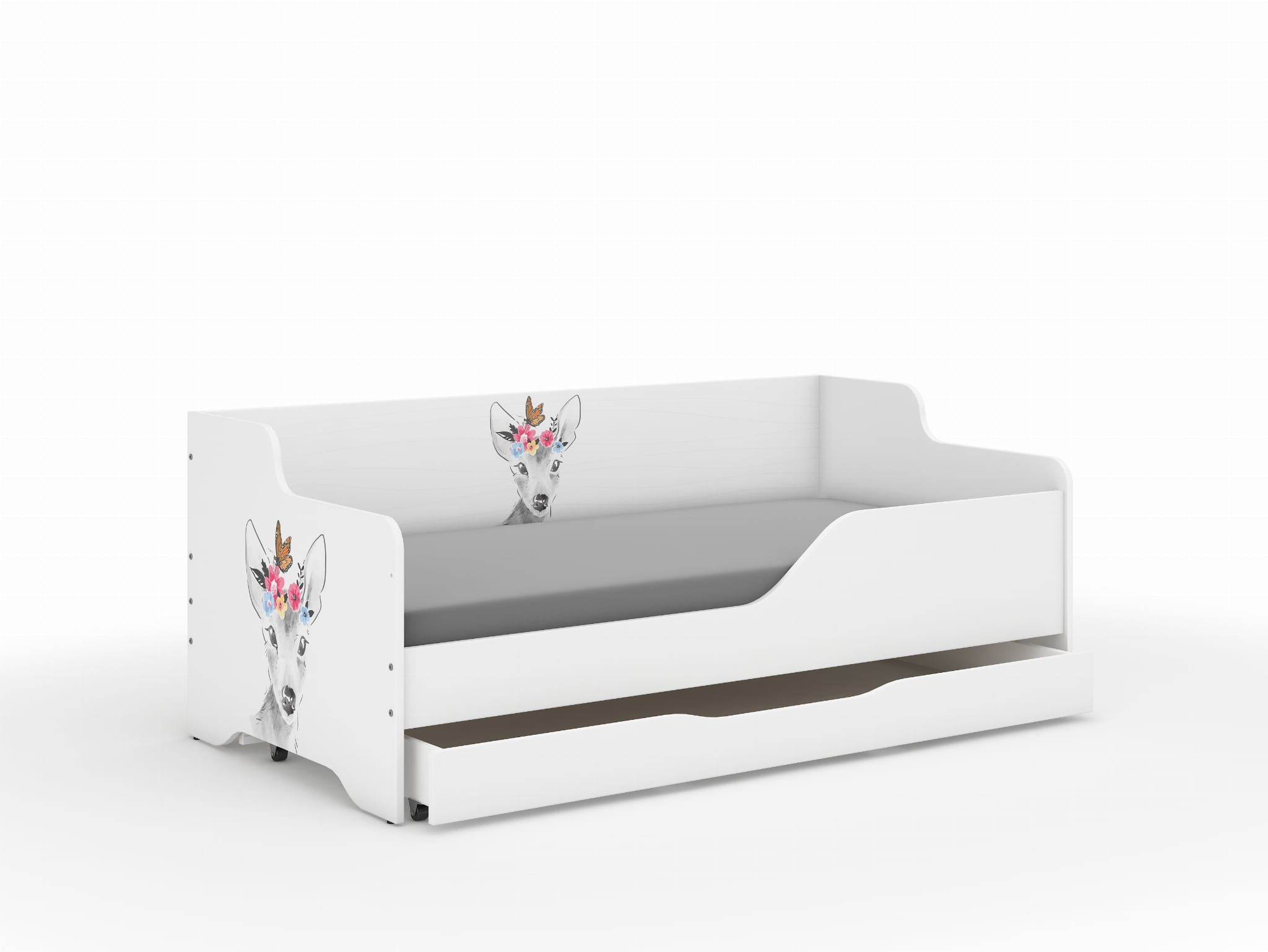 Παιδικός Καναπές Κρεβάτι Lilu 2 σε 1 160 x 80 cm με Συρτάρι + Δώρο Στρώμα - Butterfly Deer