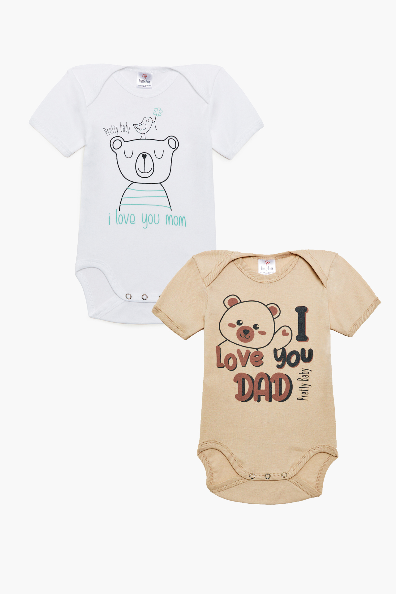 Pretty Baby Dad  Set of 2 Baby Cotton Bodysuits Short Sleeve White Beige