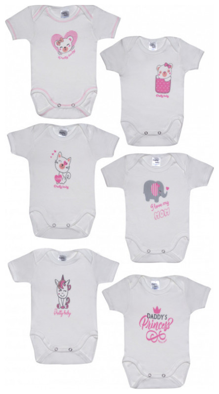 Pretty Baby Princess Σετ 6 Τεμάχια Βαμβακερά Κοντομάνικα Βρεφικά Κορμάκια Λευκά 34827