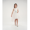 Girls’ Ecru Baptism Dress with Asymmetrical Tulle Skirt & Floral Belt