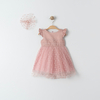 Dusty Rose  Baby Girl Dress with Lace Bodice & Polka Dot Tulle – Perfect for Christening