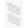 Pretty Baby Cute Girl Σετ 6 βρεφικά βαμβακερά κορμάκια κοντό μανίκι Λευκό Ροζ