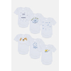 Pretty Baby Φαγάνα Σετ 6 βρεφικά βαμβακερά κορμάκια κοντό μανίκι Λευκό Σιέλ