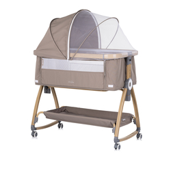 Chipolino Co-sleeping crib with drop side “Charisma" latte/wood + wheels KOSCA0263LA
