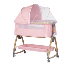 Chipolino Co-sleeping crib with drop side “Charisma" powder pink/wood + wheels KOSCA0265PP