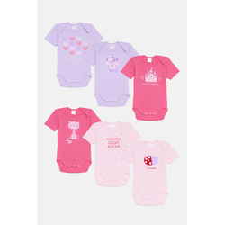 Pretty Baby Magical Σετ 6 βρεφικά βαμβακερά κορμάκια κοντό μανίκι Ροζ Λιλά